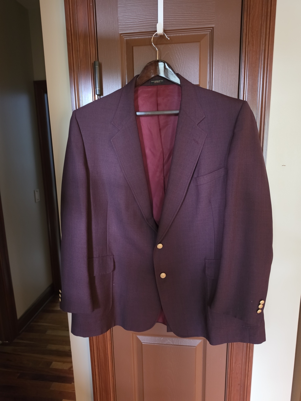 Garrison Park Burgundy Hopsack Sport Coat Blazer 52L Gold Buttons